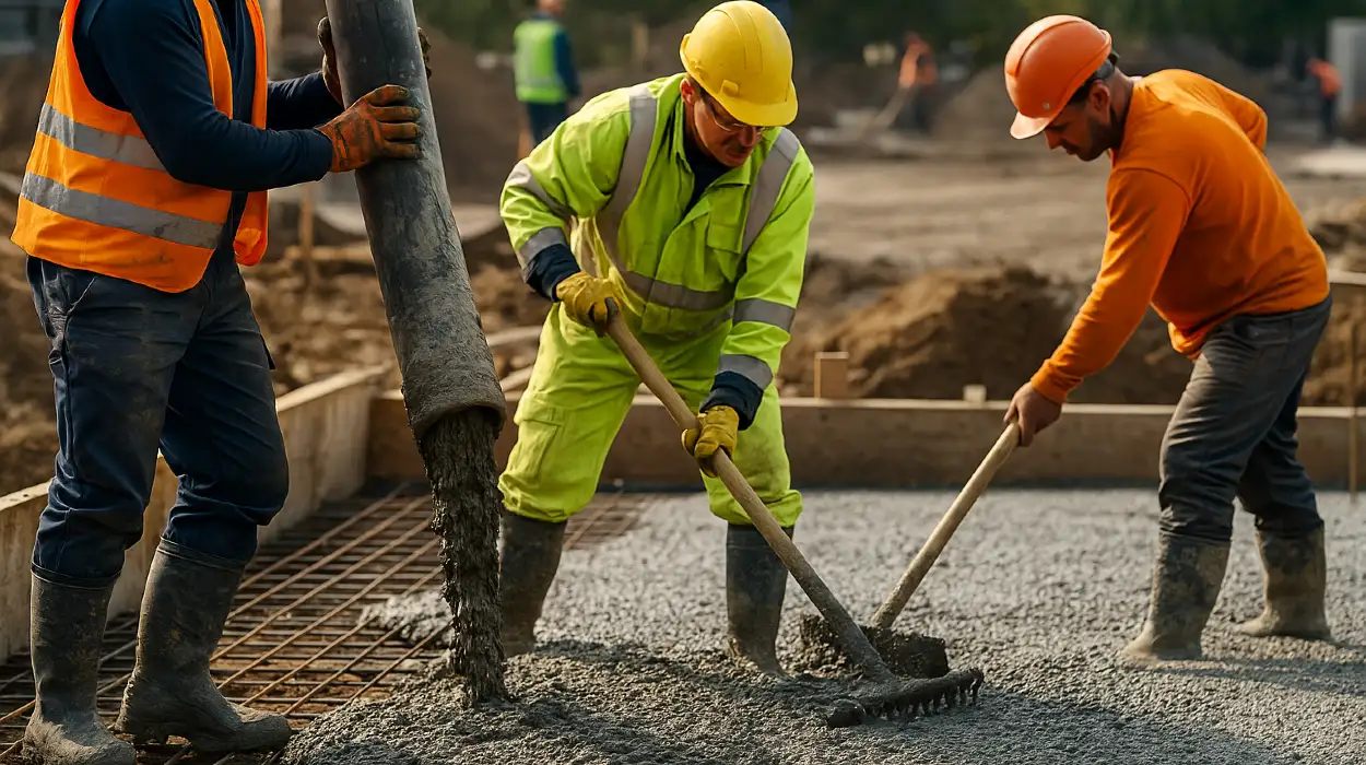 3 concrete contractors spreading concrete on the ground from Houston Concrete Contractor in Houston, TX - Concrete Contractor 