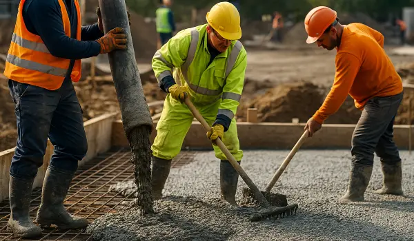 3 concrete contractors spreading concrete on the ground from Houston Concrete Contractor in Houston, TX - Concrete Contractor 