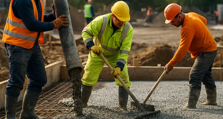 3 concrete contractors spreading concrete on the ground from Houston Concrete Contractor in Houston, TX - Concrete Contractor 