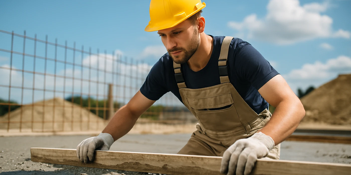 a male concrete worker spreading fresh cement on rebared ground from Houston Concrete Contractor in Houston, TX - concrete contractor near me