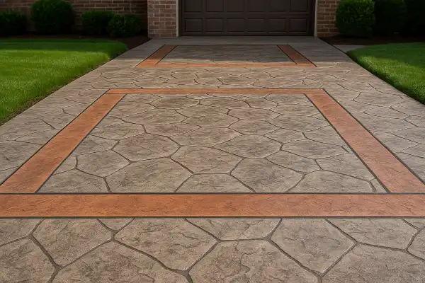 a brand new finished stamped concrete patio from Houston Concrete Contractor in Houston, TX - concrete contractor near me