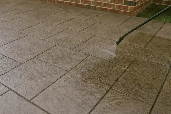 a stamped concrete patio being finished from Houston Concrete Contractor in Houston, TX - Concrete Walkways a stamped concrete patio being finished from Houston Concrete Contractor in Houston, TX - Concrete Walkways