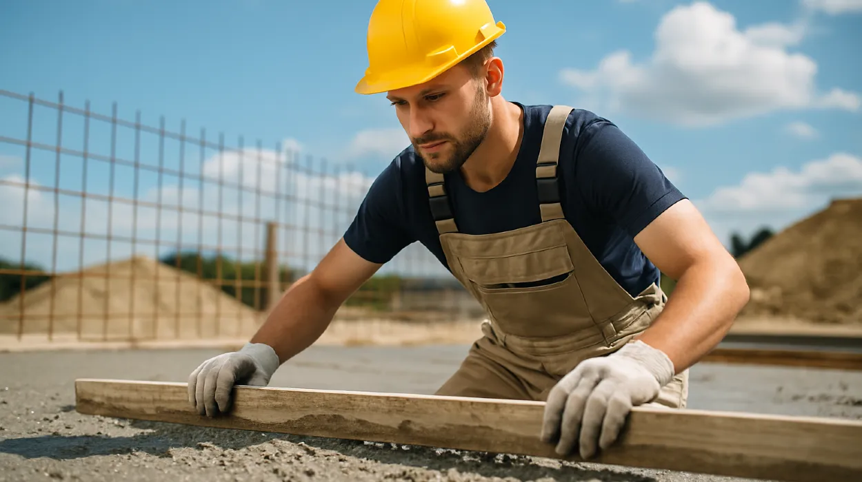 a male concrete worker spreading fresh cement on rebared ground from Houston Concrete Contractor in Houston, TX - driveway refinishing