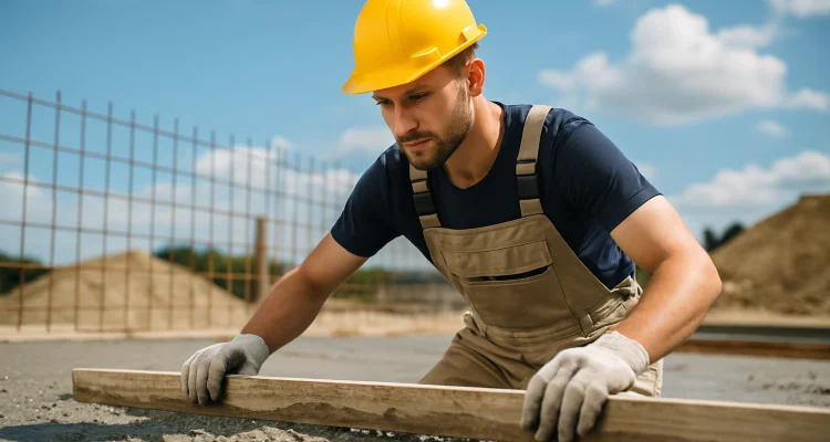 a male concrete worker spreading fresh cement on rebared ground from Houston Concrete Contractor in The Woodlands, TX - The Woodlands TX